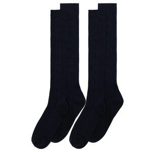 Jefferies Socks Baby Girl Cotton Cable Knee High 2-Pack Navy XS